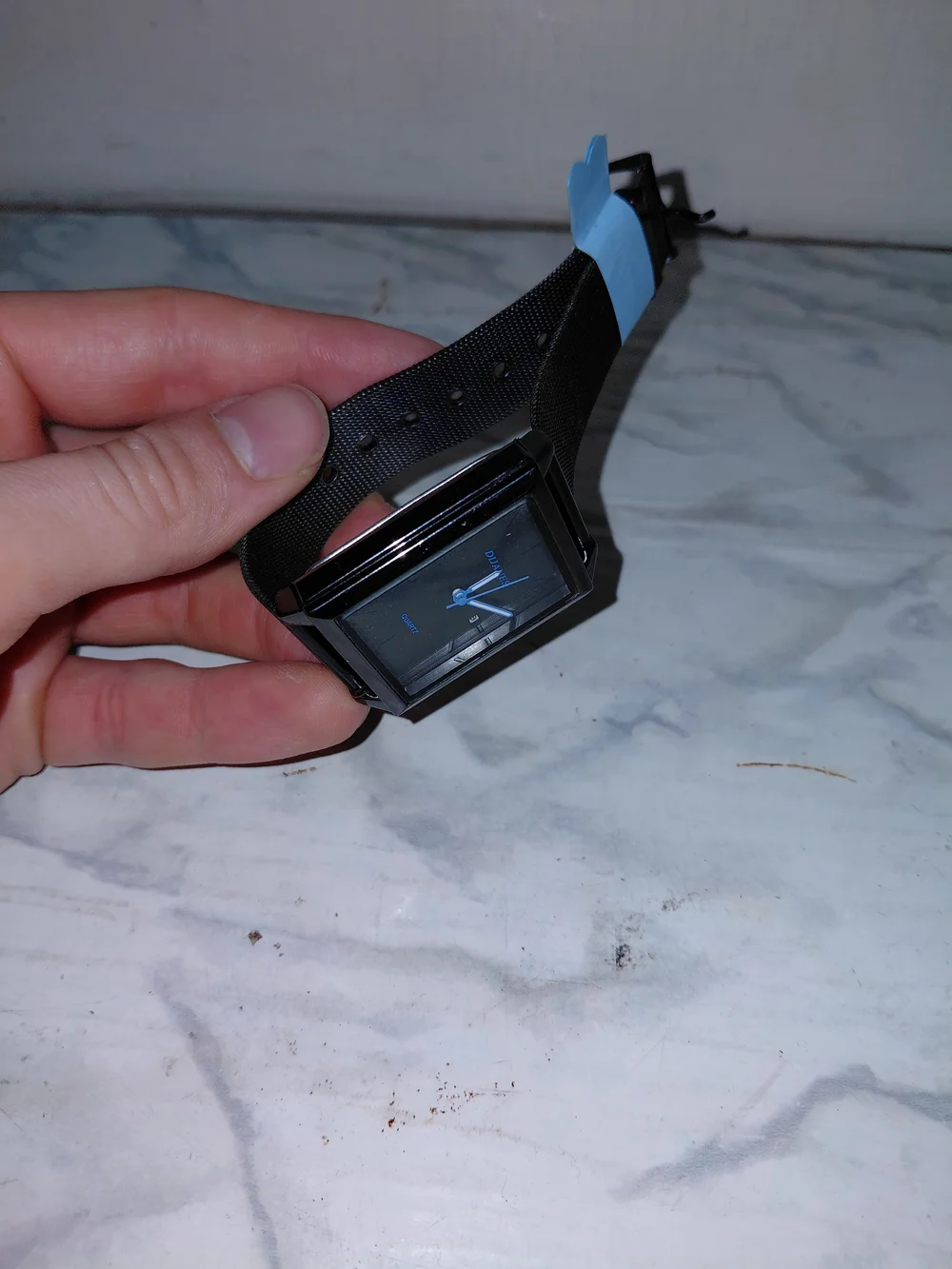 Black Mesh Quartz Watch with Blue Hands